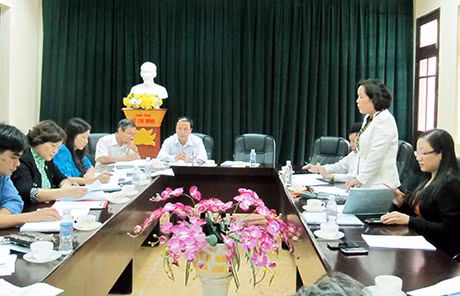 Đồng chí Nguyễn Thị Hồng Oanh, Phó Trưởng Ban Văn hoá-Xã hội HĐND tỉnh phát biểu tại buổi làm việc.