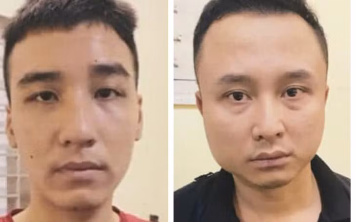 Hai đối tượng Quang và Tùng tại cơ quan điều tra.