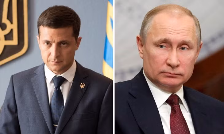 Tổng thống Zelensky (trái) và Tổng thống Putin. Ảnh: 4News.