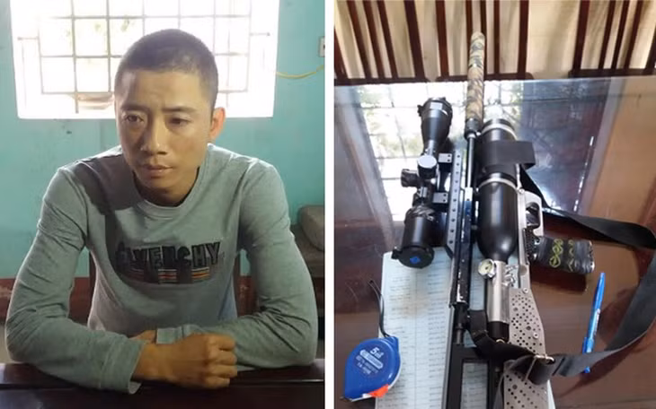 Triệu Hùng Cường và khẩu súng gây án.