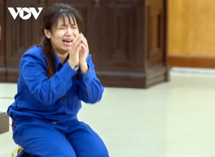 Bị cáo Lan Anh khóc lóc xin lỗi mẹ đẻ và gia đình chồng. (Ảnh: Hoàng Lam)