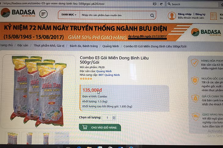 Miến dong Bình Liêu được bày bán trên sàn giao dịch thương mại điện tử