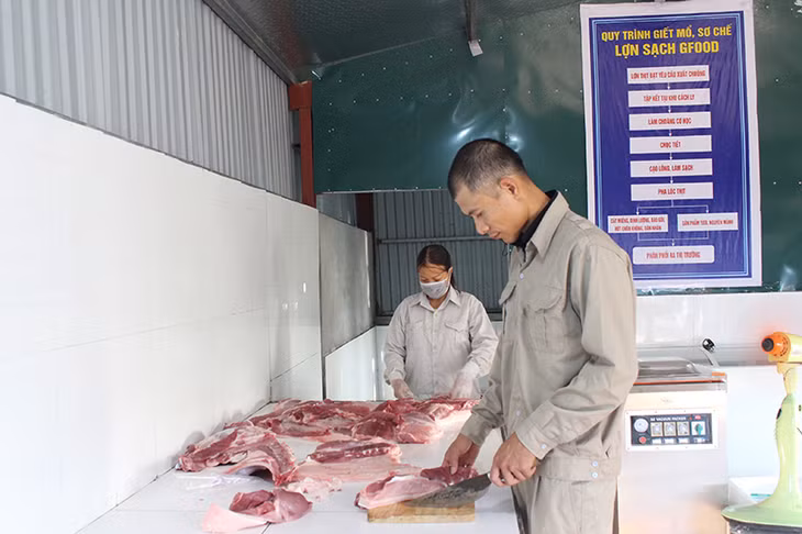 Quy trình giết mổ lợn được thực hiện ngay tại trang trại, theo tiêu chuẩn quy định, đảm bảo VSATTP.