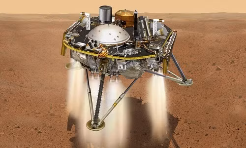 Tàu InSight hạ cánh xuống sao Hỏa. Ảnh: NASA.