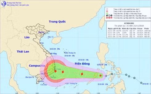 Đường đi của áp thấp nhiệt đới (ảnh: Trung tâm Dự báo Khí tượng Thủy văn Quốc gia)