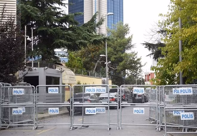 Lãnh sự quán Saudi Arabia tại Istanbul, Thổ Nhĩ Kỳ, nơi nhà báo Jamal Khashoggi tử vong một cách bất thường, ngày 20/10/2018. (Ảnh: THX/TTXVN)