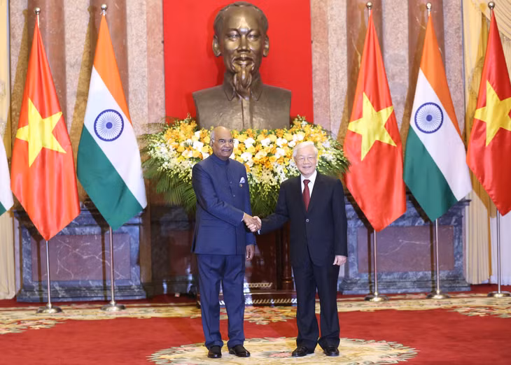 Tổng Bí thư, Chủ tịch nước Nguyễn Phú Trọng hội đàm với Tổng thống Ấn Độ Ram Nath Kovind. Ảnh: VGP/Nhật Bắc