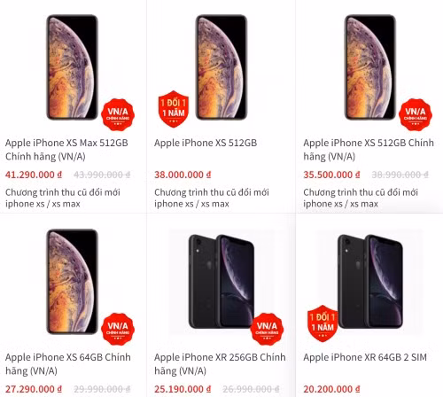 Nhiều cửa hàng bán iPhone XS, XS Max và XR với giá thấp hơn hàng triệu đồng so với mức công bố.