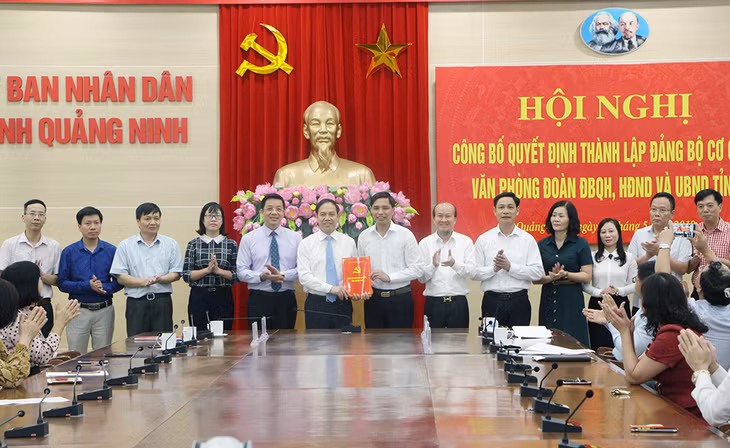 Đồng chí Vũ Văn Diện, Chủ nhiệm Ủy ban Kiểm tra Tỉnh ủy, Bí thư Đảng ủy Khối các cơ quan tỉnh trao Quyết định thành lập cho Đảng bộ Cơ quan Văn phòng Đoàn ĐBQH, HĐND &UBND tỉnh. Ảnh: Ngọc Huyền