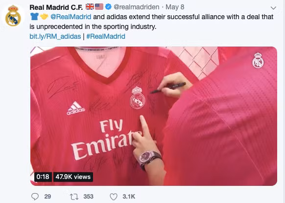  Real Madrid ký hợp đồng tài trợ áo đấu khủng.
