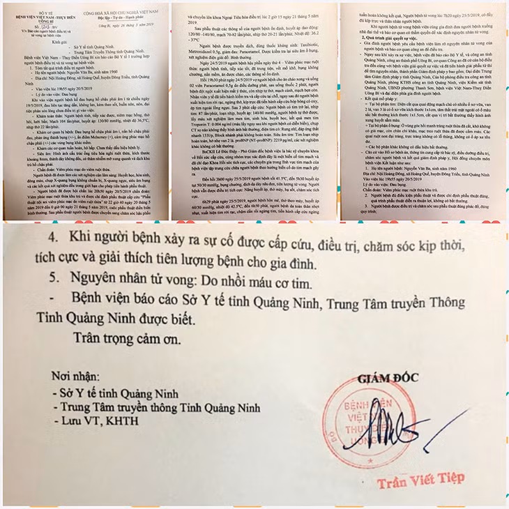 Bệnh viện Việt Nam-Thụy Điển Uông Bí báo cáo quá trình điều trị và tử vong của người bệnh Nguyễn Văn B.