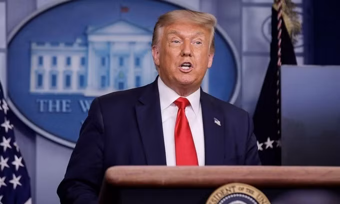 Tổng thống Mỹ Donald Trump tại cuộc họp báo thường nhật về Covid-19 ở Nhà Trắng ngày 28/7. Ảnh Reuters.