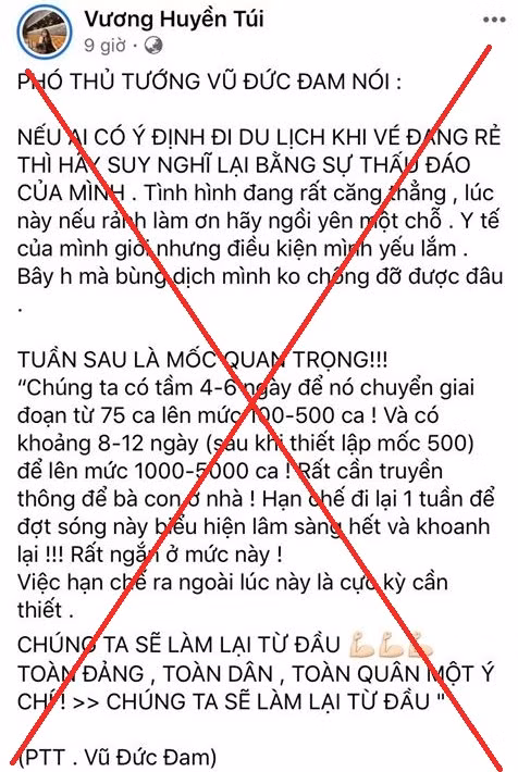 Nội dung thông tin không đúng sự thật được H. đăng tải lên Facebook cá nhân.