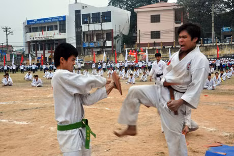 Cú tung cước vỡ gạch của một vận động viên