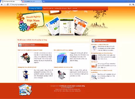 Giao diện trang chủ chương trình tạo lập website doanh nghiệp do HANET phát triển.
