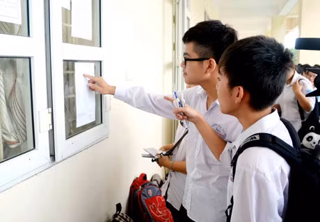 Một số thí sinh tranh thủ xem số báo danh của mình trước khi thi.