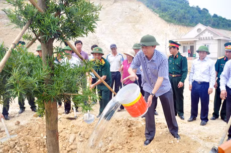 Đồng chí Chủ tịch UBND tỉnh trồng cây xanh tại khu dân cư xã đảo Trần.