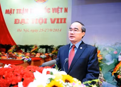 Ủy viên Bộ Chính trị, Chủ tịch Ủy ban Trung ương MTTQ Việt Nam Nguyễn Thiện Nhân phát biểu bế mạc Đại hội. Ảnh: VGP/Từ Lương
