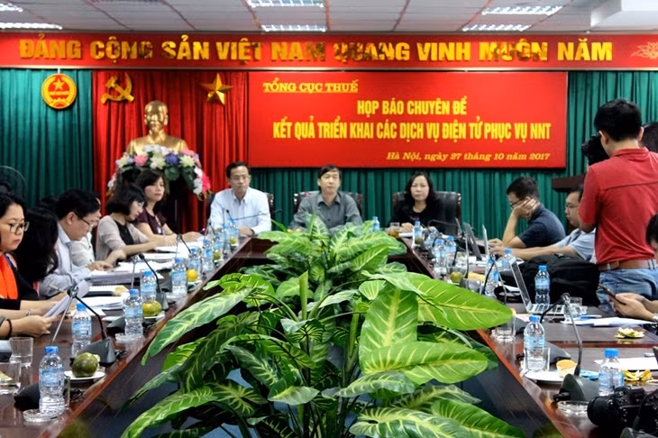 Họp báo thông tin về kết quả triển khai các dịch vụ thuế điện tử phục vụ người nộp thuế. (Ảnh: M.P)
