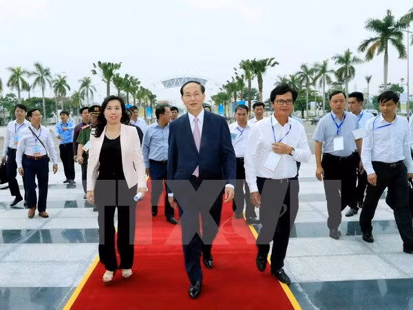 Chủ tịch nước Trần Đại Quang dự Chương trình Tổng duyệt các hoạt động của Tuần lễ Cấp cao APEC 2017. (Ảnh: Nhan Sáng/TTXVN)