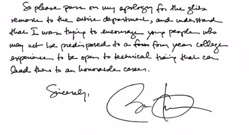 Một phần lá thư xin lỗi mà Tổng thống Obama viết cho giáo sư Ann Collins. Ảnh: hyperallergic