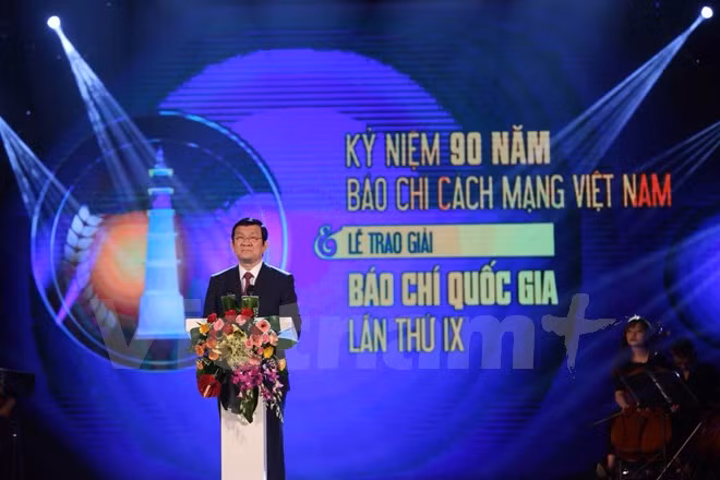 Chủ tịch nước Trương Tấn Sang phát biểu tại lễ trao giải. (Ảnh: Minh Sơn/Vietnam+)