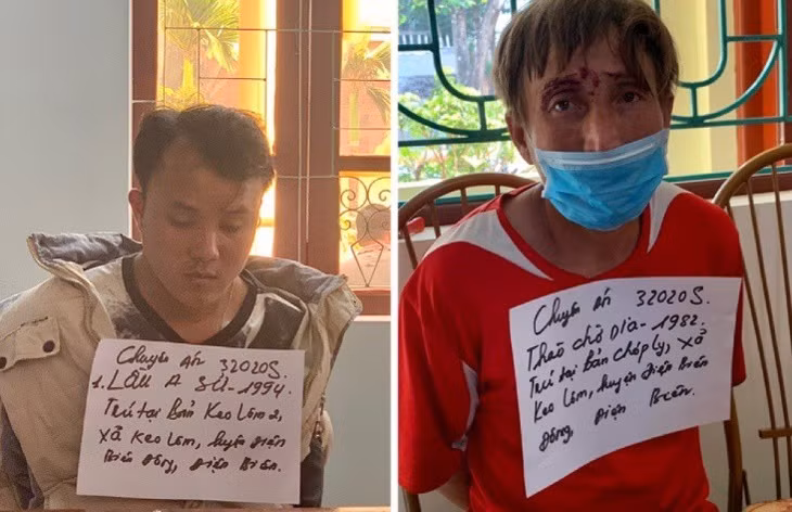  Các đối tượng Sử và Dia cùng tang vật tại cơ quan công an.