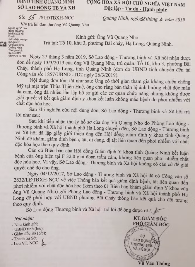 Sở Lao động-Thương binh và xã hội khẳng định không có căn cứ để giải quyết chế độ cho ông Nho.