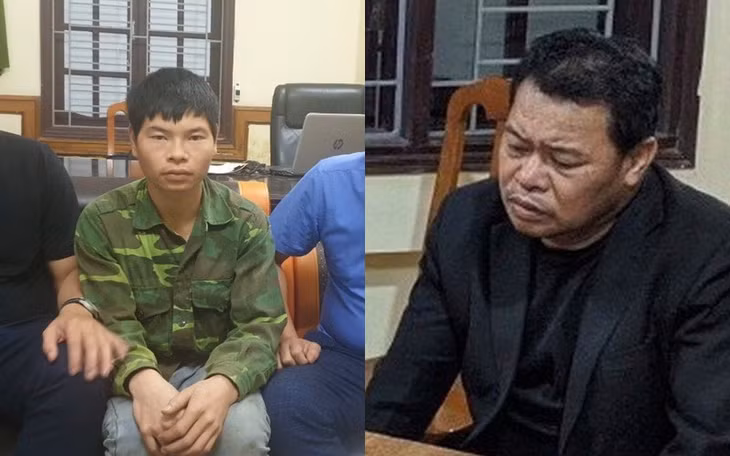 Nghi phạm Đào Danh Việt (bên phải) và Lò Văn Hà tại cơ quan công an. Ảnh: Công an cung cấp.
