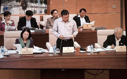 Ông Nguyễn Văn Giàu trình bày quan điểm của Ủy ban Kinh tế tại phiên họp