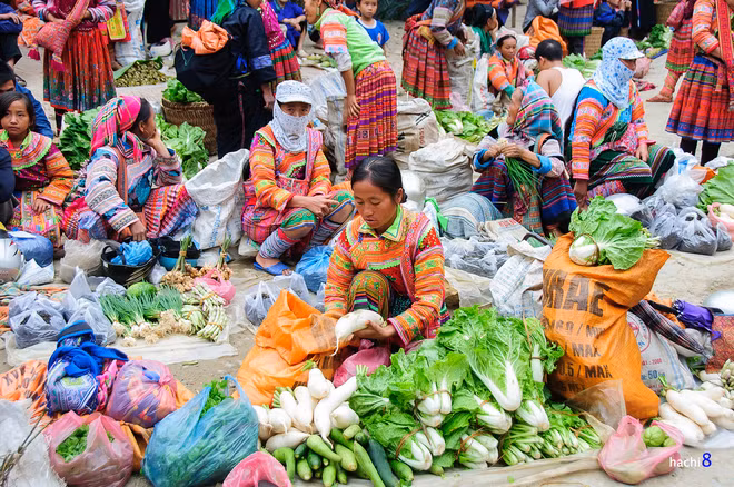 Điểm dễ thấy đầu tiên là những gian hàng rau củ quả tươi mới, được bày bán ngay bên lề đường.