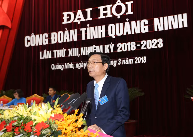 Đồng chí Nguyễn Văn Đọc, Bí thư Tỉnh ủy, Chủ tịch HĐND tỉnh, phát biểu tại Đại hội Công đoàn tỉnh Quảng Ninh lần thứ XIII