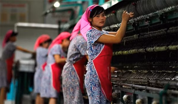 Các lao động làm việc ở Nhà máy Lụa Kim Jong-suk ở Bình Nhưỡng. (Ảnh: Reuters)