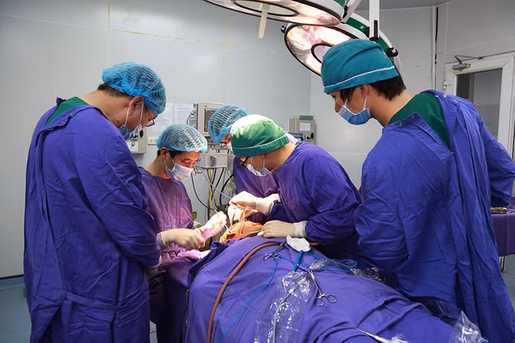 Anh 2: Dưới sự hỗ trợ của tuyến trên, các bác sĩ khoa Răng hàm mặt Bệnh viện ĐK tỉnh đã lấy được trên 80% dị vật ra khỏi vùng hàm m