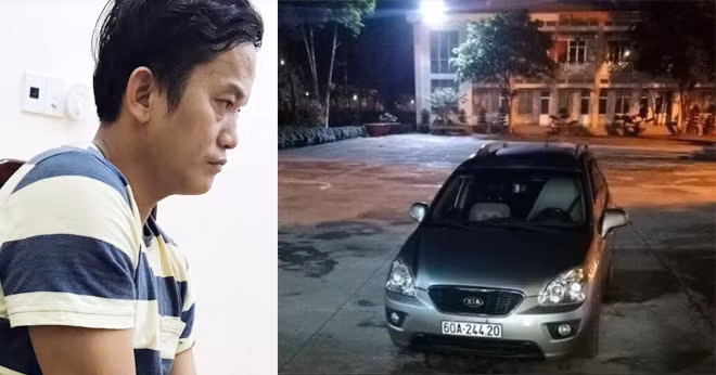 Nguyễn Đắc An và chiếc xe ô tô gây tai nạn.