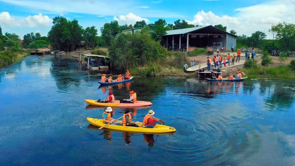 Du khách trải nghiệm tour Cánh đồng bất tận ở Mộc Hóa (Long An), chùm tour ngắn ngày được ưa thích hiện nay - Ảnh: TRỊNH CƯỜNG