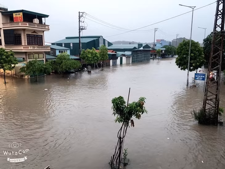Khu vực phường Hà Phong mưa lớn cũng gây ngập lụt làm ảnh hưởng đến việc đi lại của người dân.