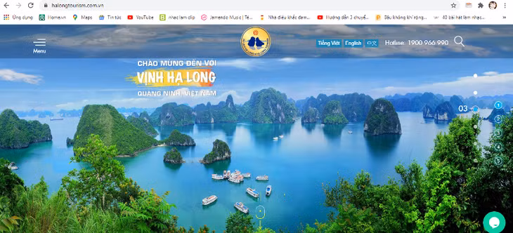 Cổng thông tin du lịch Quảng Ninh tại địa chỉ halongtourism.com.vn với 3 ngôn ngữ Tiếng Việt, Tiếng Anh và tiếng Trung Quốc.