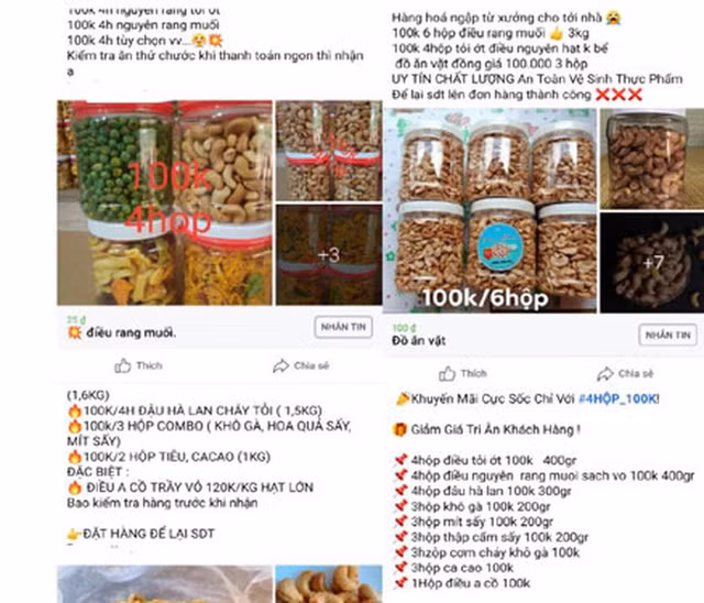 Ảnh nhỏ: Hạt điều không nhãn mác, giá rẻ bán tràn lan trên mạng.