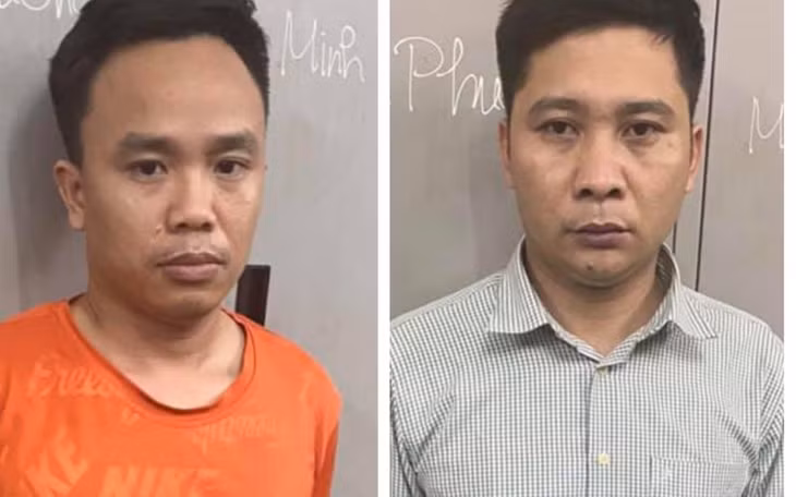 Hai đối tượng tại cơ quan công an.