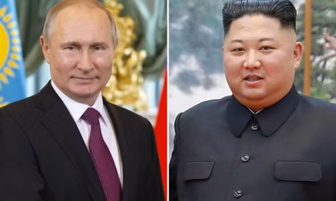 Tổng thống Nga Putin (trái) và Nhà lãnh đạo Triều Tiên Kim Jong-un. Ảnh: Asia Times
