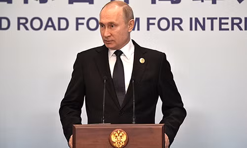 Tổng thống Nga Vladimir Putin ngày 27/4 phát biểu trong họp báo tại diễn đàn "Vành đai và Con đường". Ảnh: Điện Kremlin.