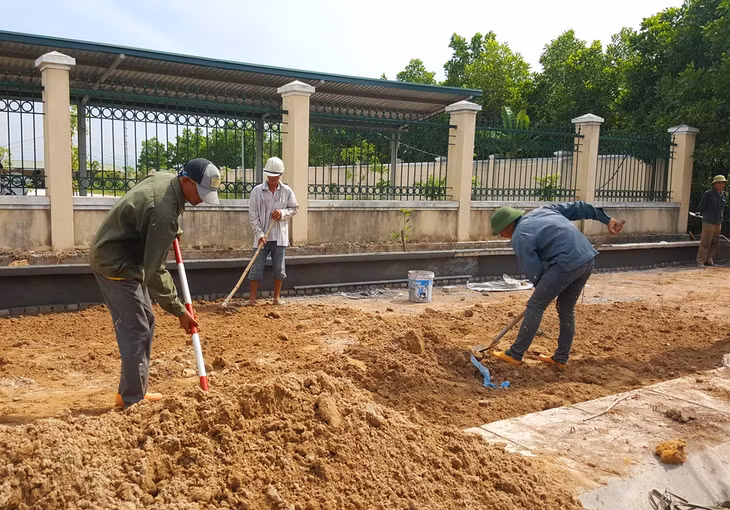 Trồng hoa, cây cảnh tại khuôn viên trước cổng UBND xã Hiệp Hòa, TX Quảng Yên