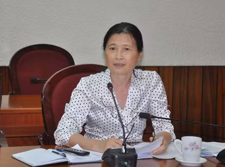 Đồng chí Đỗ Thị Hoàng, Phó Bí thư Thường trực Tỉnh ủy phát biểu tại buổi làm việc.