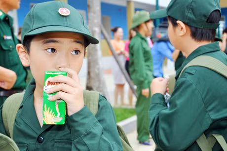 Nhiều em vội vàng uống sữa chuẩn bị sức khỏe 