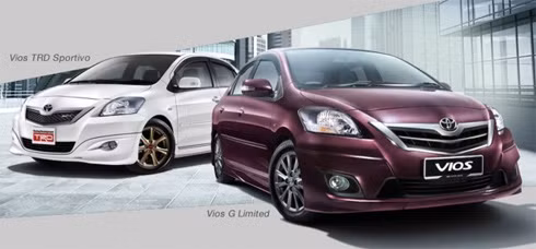 Toyota Vios bản 1.5G Limited (màu tím) và 1.5 TRD Sportivo.