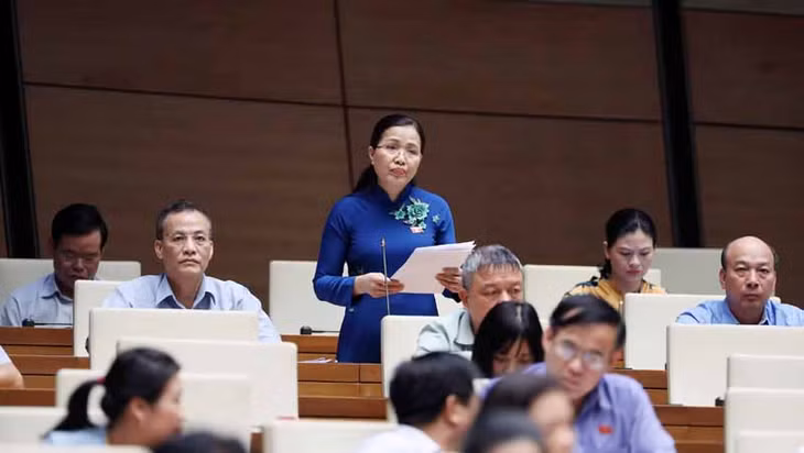 Đồng chí Đỗ Thị Lan, Uỷ viên Thường trực Uỷ ban các vấn đề xã hội của Quốc hội, ĐBQH tỉnh Quảng Ninh tham gia phát biểu tại hội trường liên quan đến phát triển kinh tế - xã hội.