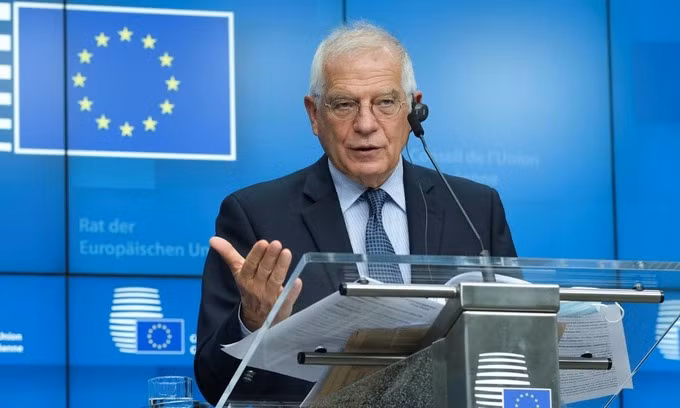 Josep Borrell, đại diện cấp cao về chính sách đối ngoại của EU, phát biểu trong cuộc họp báo tại Brussels, Bỉ, hôm 16/6. Ảnh: AFP.