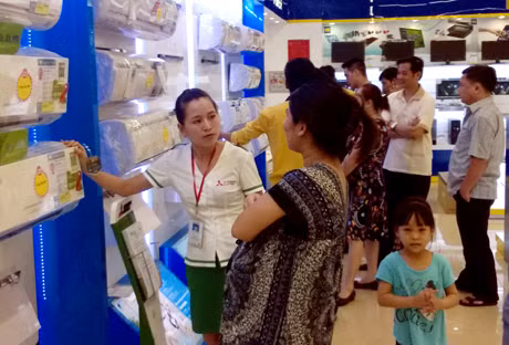 Nắng nóng, hàng "giải nhiệt" hút khách, thợ lắp đặt chạy sô ảnh 3 Nhân viên Siêu thị điện máy HC tư vấn cho khách hàng mua điều hoà.