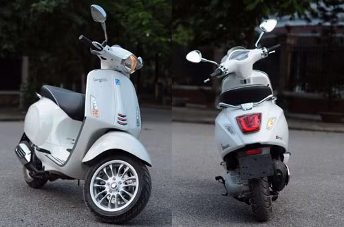 Đèn pha thiết kế góc cạnh, bánh to hơn với vành 12 inch đa chấu thể thao và tay dắt mượn lại thiết kế từ đàn anh Vespa S. Ảnh: Lương Dũng.
